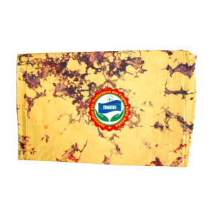 Pagne Kôkô Dunda – Coton glacé – Rouge, violet, marron sur fond jaune