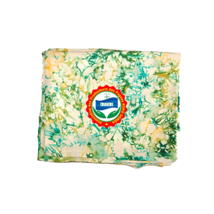 Pagne Kôkô Dunda – Coton glacé – Jaune or, vert turquoise sur bois