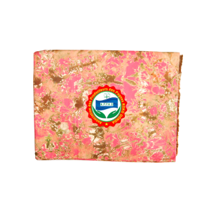Pagne Kôkô Dunda – Coton glacé – Marron, jaune sur fond rose foncé