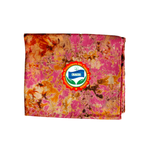 Pagne Kôkô Dunda – Coton glacé – Marron jaune or, rouge sur fond rose foncé